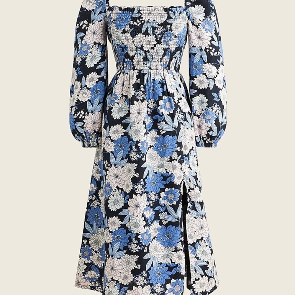 J. Crew Blue and White Floral Midi Dress